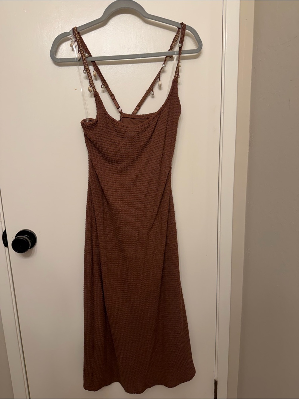wild fable Brown Textured Bead-Trim Midi Dress